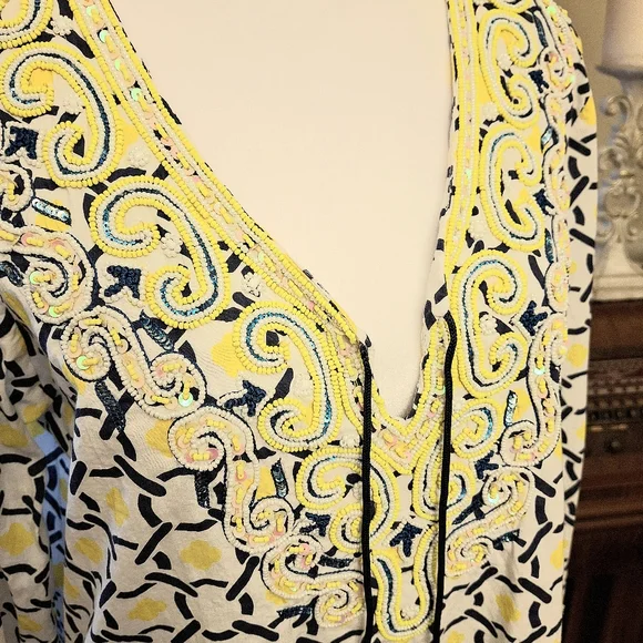 Barbara Gerwit Embellished Geometric Print Cover-Up Tunic Top Women Size Large - Picture 2 of 16